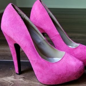 Fuchsia Suede Platform Heels
